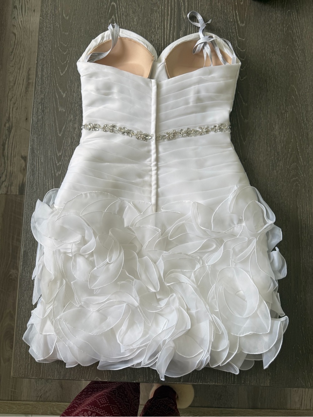 Strapless White Ruffle Mini Dress with Rhinestone Waist - Picture 2 of 5